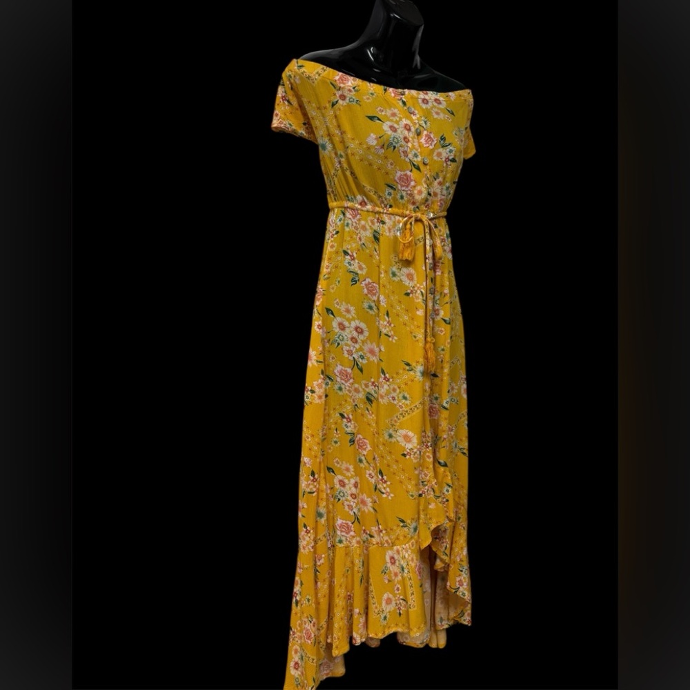 Abel The Label Floral Yellow front button dress size small